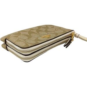 Coach Double Zip Wristlet Blue/Khaki